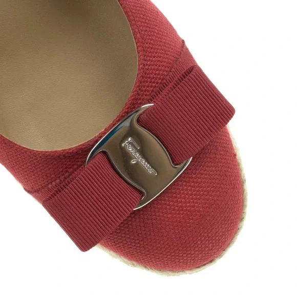 Salvatore Ferragamo Vara Bow Darly Espadrille Wedges, Red, size B